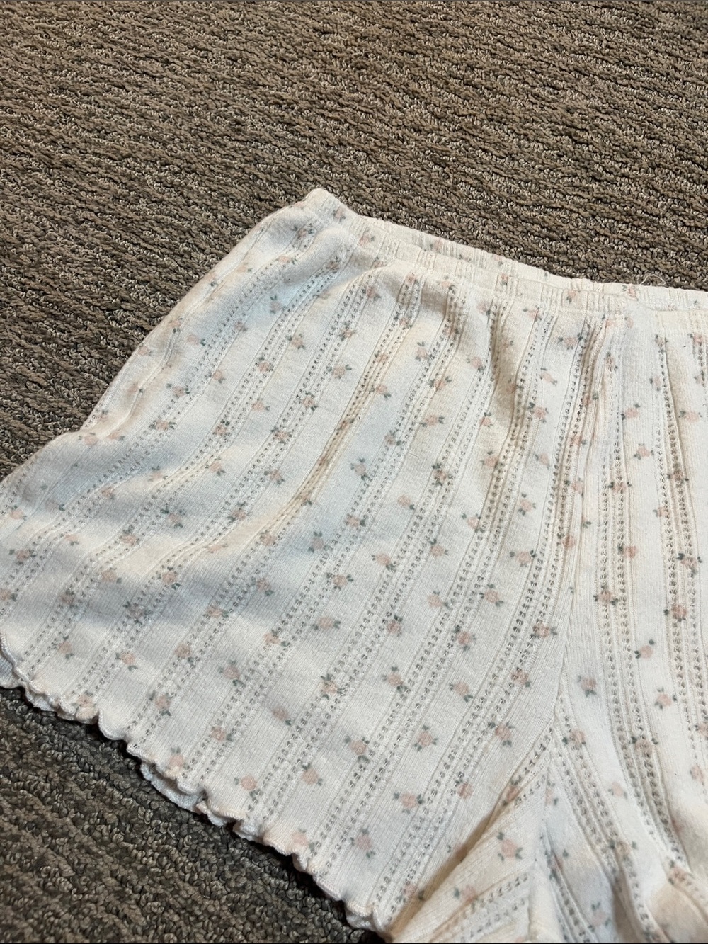 Pink Rose Cream Ribbed Lace-Trim Long Sleeve Top & Shorts Pajama Set - Picture 9 of 11